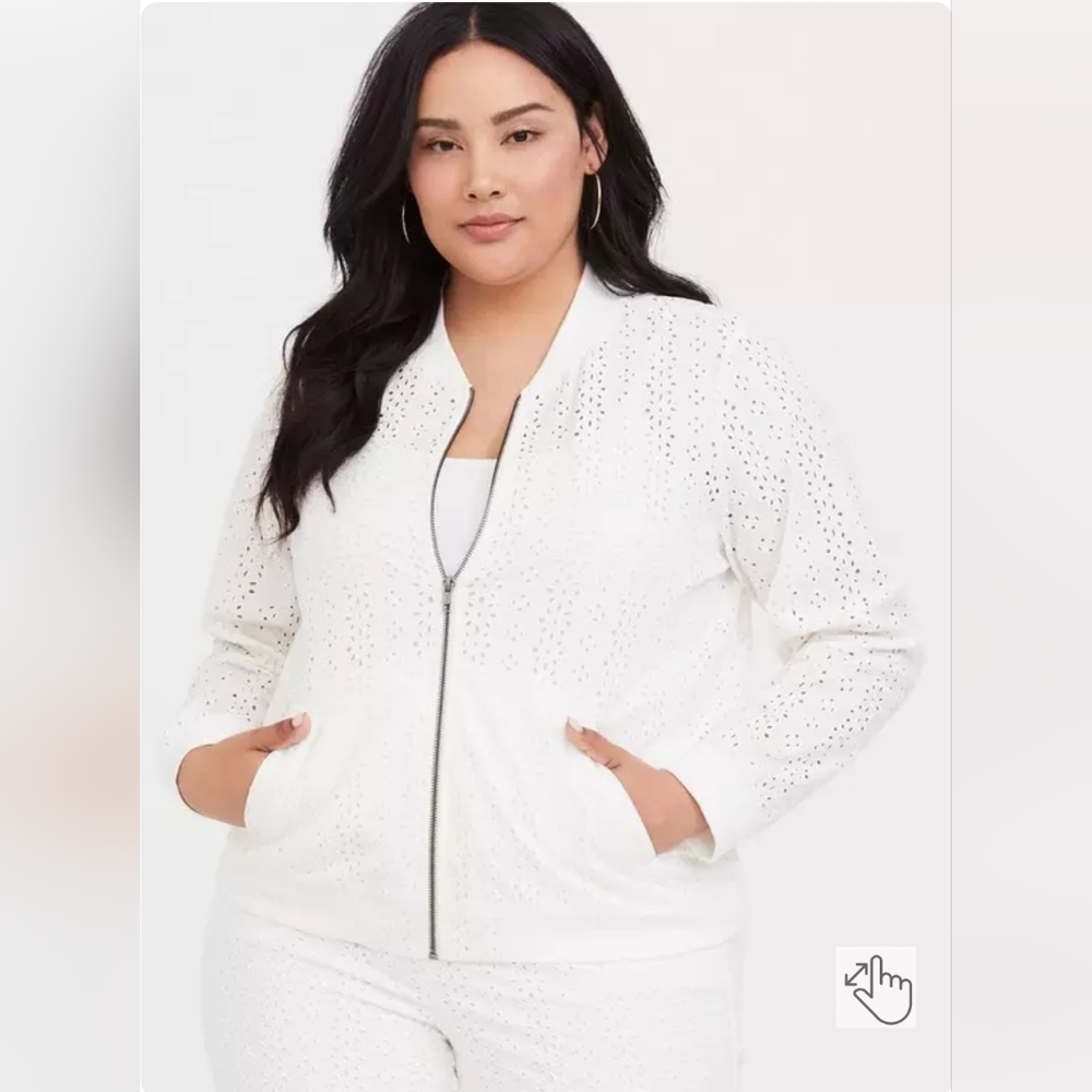 Torrid 4 White Eyelet Bomber Jacket Zip Up Spring Summer Cottagecore Streetwear